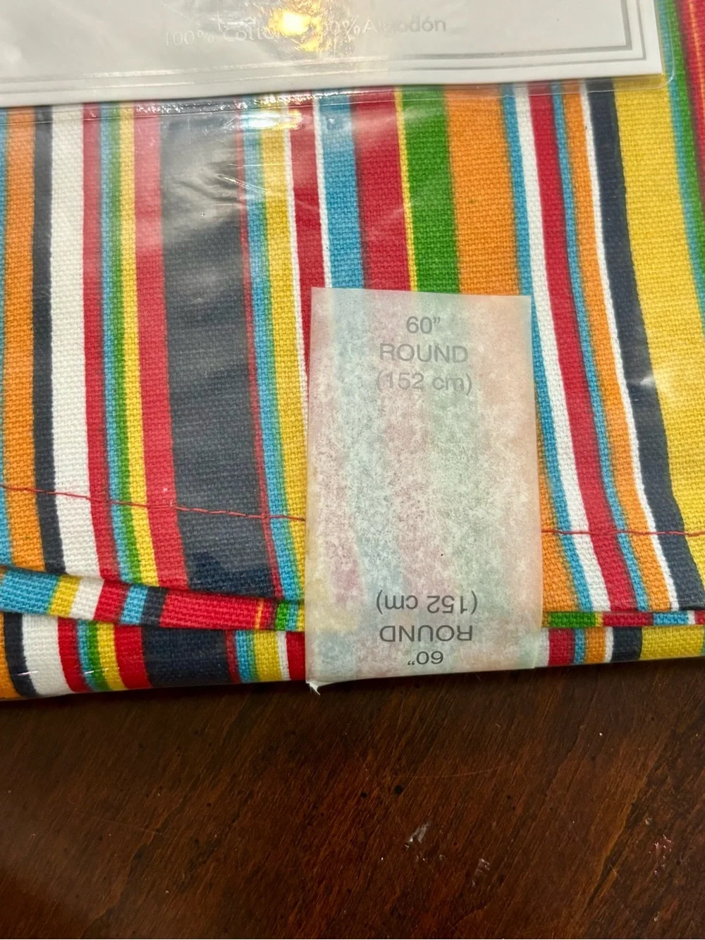 NOS Fiesta 100% Cotton Tablecloth 60” round Fiesta Rainbow Burst - striped new